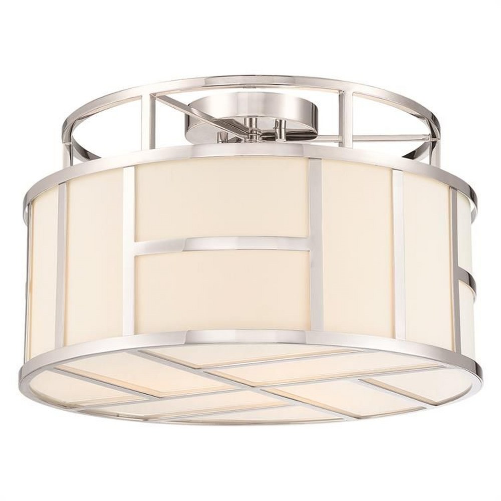 Crystorama Lighting-DAN-400-PN-Danielson - Three Light Flush Mount in Classic Style - 16.75 Inches Wide by 10.5 Inches High Polished Nickel  Vibrant Gold Finish with White Textured Silk Shade