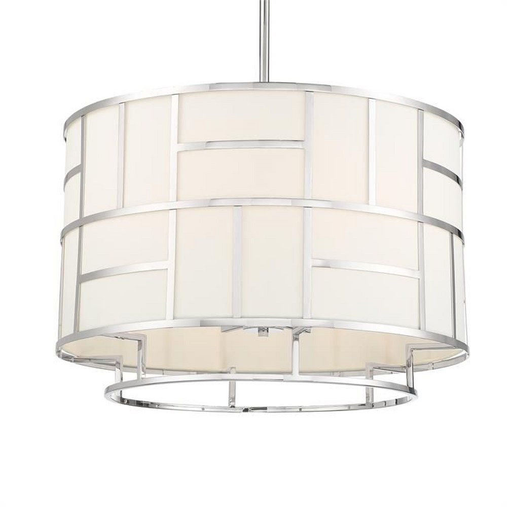 Crystorama Lighting-DAN-406-PN-Danielson - Six Light Chandelier in Minimalist Style - 24.75 Inches Wide by 17 Inches High Polished Nickel  Vibrant Gold Finish with White Textured Silk Shade