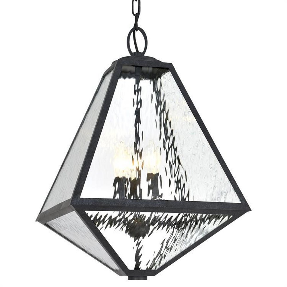 Crystorama Lighting-GLA-9705-WT-BC-Glacier - Three Light Outdoor Chandelier Black Charcoal Water Black Charcoal Finish with Water Glass