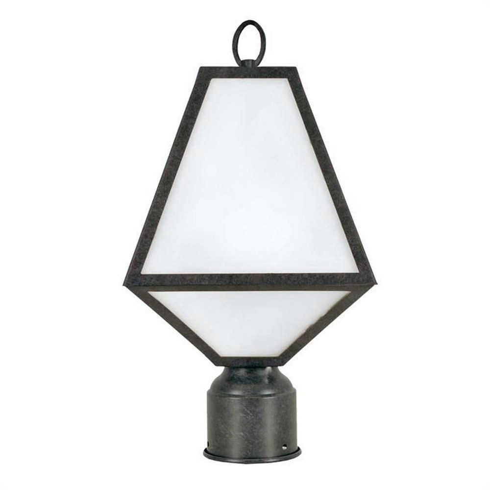 Crystorama Lighting-GLA-9707-OP-BC-Glacier - One Light Outdoor Post Lantern in Minimalist Style - 8 Inches Wide by 15.5 Inches High Black Charcoal White Opal Black Charcoal Finish with Water Glass