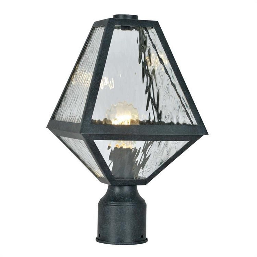 Crystorama Lighting-GLA-9707-WT-BC-Glacier - One Light Outdoor Post Lantern in Minimalist Style - 8 Inches Wide by 15.5 Inches High Black Charcoal Water Black Charcoal Finish with Water Glass