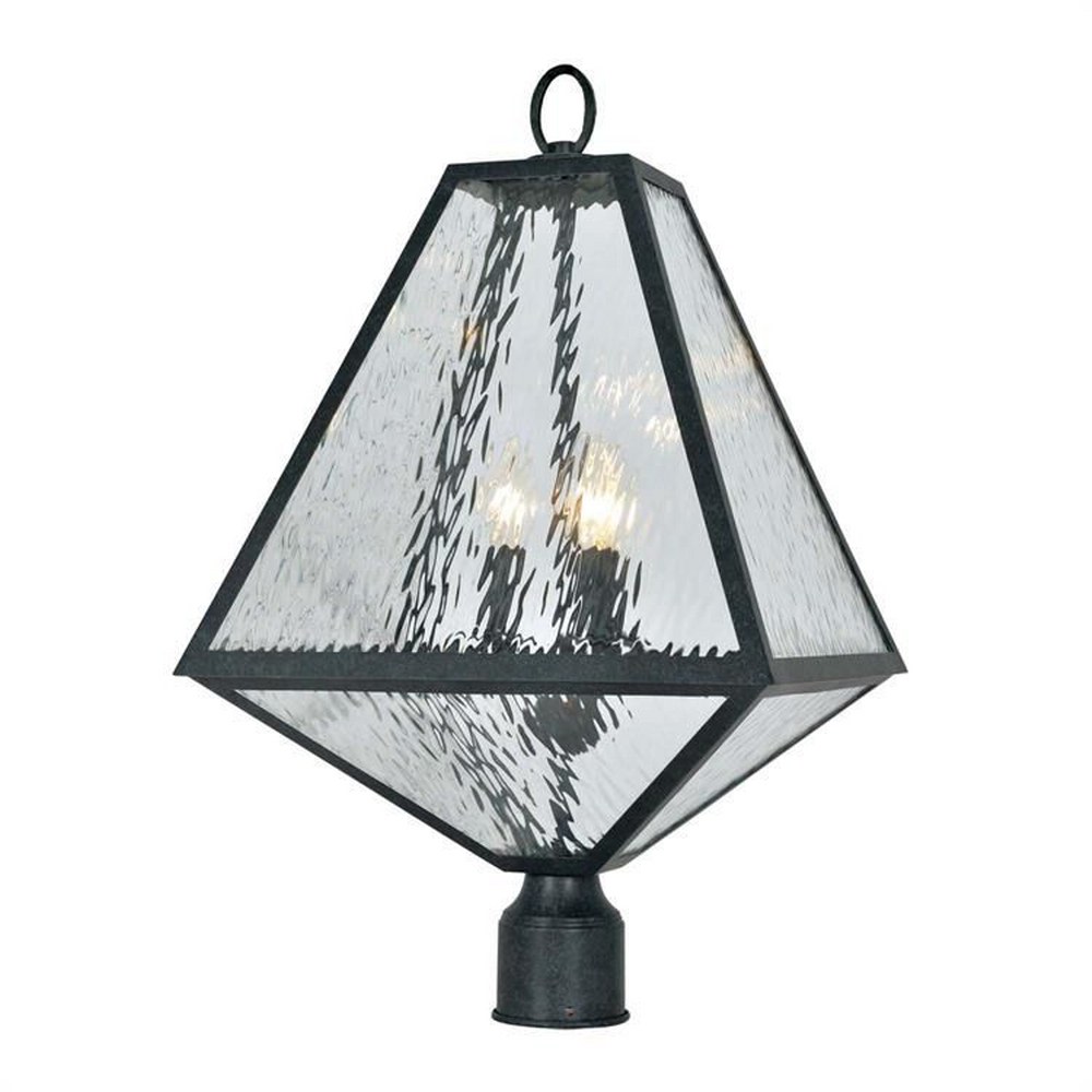 Crystorama Lighting-GLA-9709-WT-BC-Glacier - Three Light Outdoor Post Lantern in Minimalist Style - 14 Inches Wide by 21 Inches High Black Charcoal Water Black Charcoal Finish with Water Glass