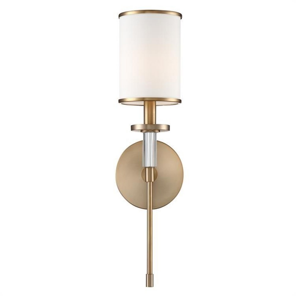 Crystorama Lighting-HAT-471-VG-Hatfield - One Light Wall Mount in Classic Style - 5 Inches Wide by 18.5 Inches High Vibrant Gold Polished Nickel Finish with White Silk Shade with Crystal Accents Crystal
