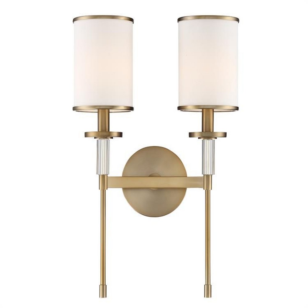 Crystorama Lighting-HAT-472-VG-Hatfield - Two Light Wall Mount in Classic Style - 12 Inches Wide by 18.5 Inches High Vibrant Gold Polished Nickel Finish with White Silk Shade with Crystal Accents Crystal