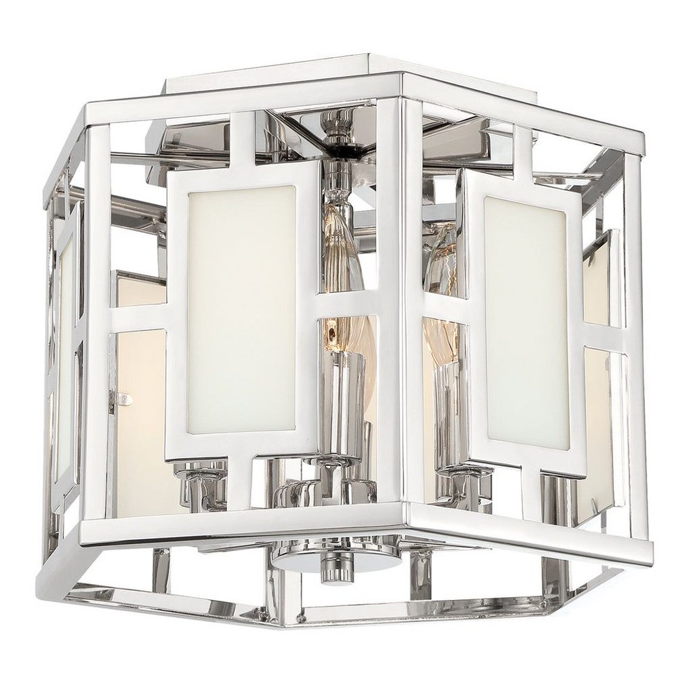 Crystorama Lighting-HIL-990-PN-Hillcrest - Six Light Flush Mount in Classic Style - 12 Inches Wide by 9 Inches High Polished Nickel  Vibrant Gold Finish with White Silk Glass