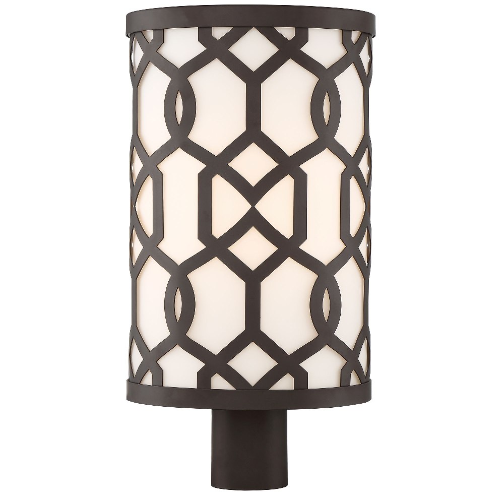 Crystorama Lighting-JEN-2209-DB-Jennings - 1 Light Outdoor Post Lantern in Contemporary Style - 10.25 Inches Wide by 19.5 Inches High   Dark Bronze Finish with White Frosted Glass