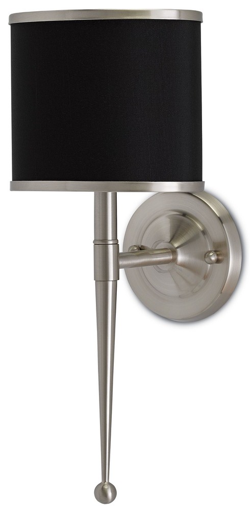 Currey and Company-5000-0021-Primo - 1 Light Wall Sconce   Satin Nickel Finish with Black/Nickel Shade