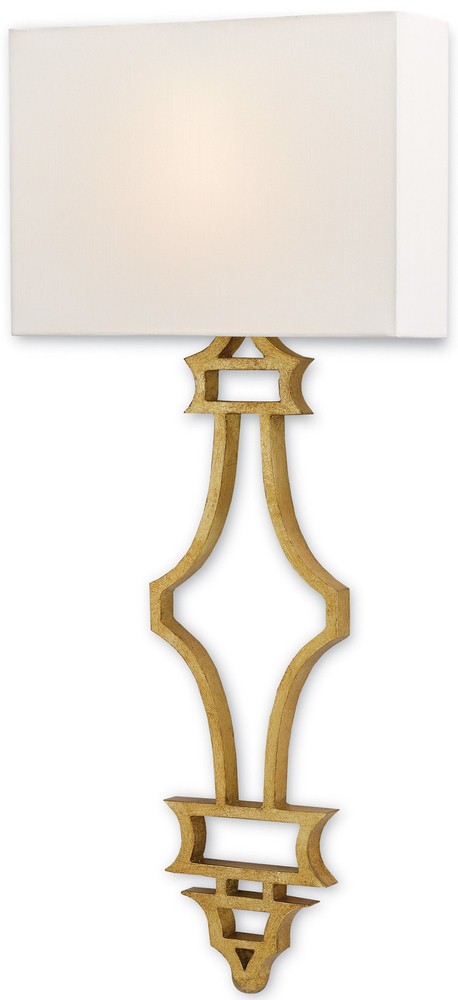 Currey and Company-5000-0030-Eternity - One Light Wall Sconce Antique Gold Leaf Finish with Off-White Shantung Shade