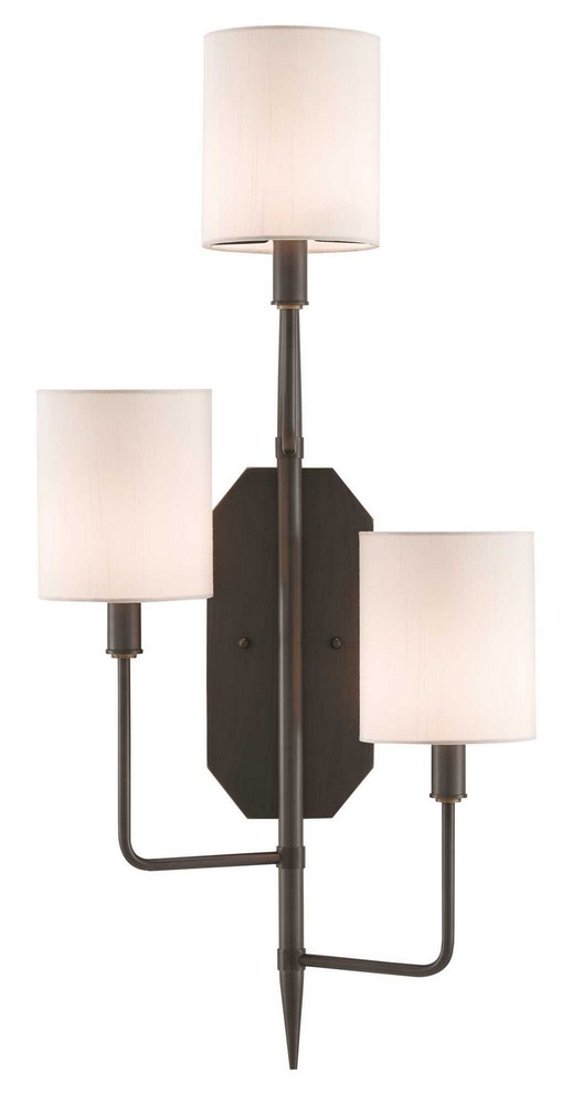 Currey and Company-5000-0099-Knowsley - 3 Light Left Wall Sconce   Oil Rubbed Bronze Finish with Off White Shantung Shade