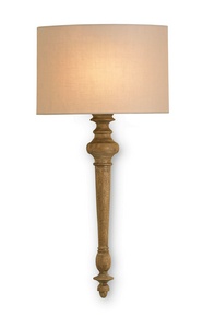 Currey and Company-5091-Jargon - 1 Light Wall Sconce   Antiquity Gold Finish with Light Beige Linen Shade