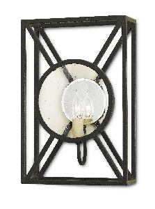 Currey and Company-5119-Beckmore - 15 Inch 1 Light Wall Sconce   Old Iron Finish with Seeded Glass