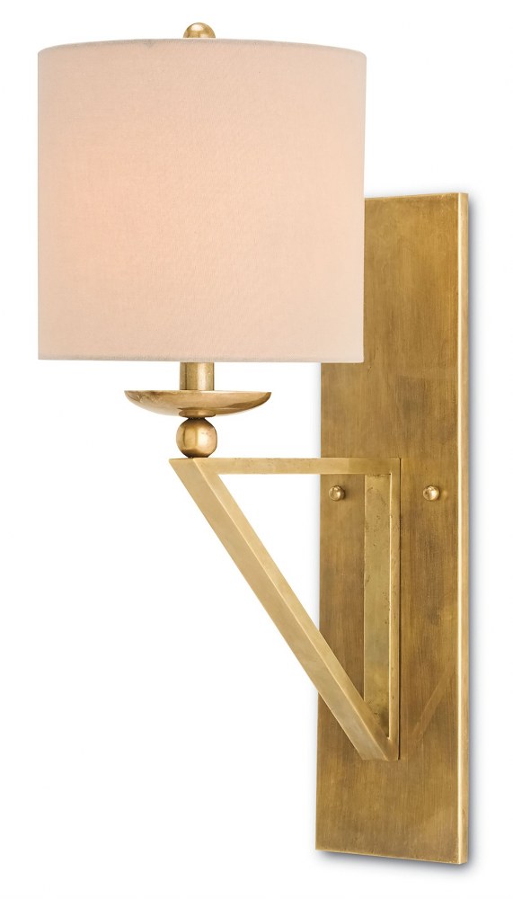 Currey and Company-5181-Anthology - 1 Light Wall Sconce   Vintage Brass Finish with Light Beige Shantung Shade