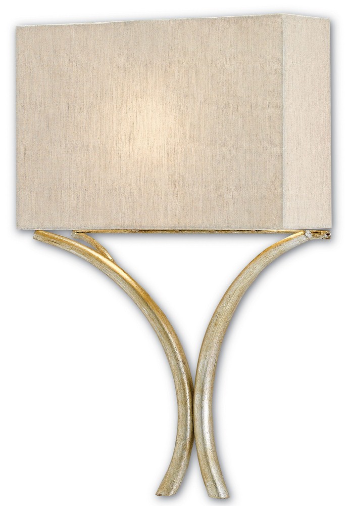 Currey and Company-5900-0006-Cornwall - 1 Light Wall Sconce   Silver Leaf Finish with Natural Linen Shade