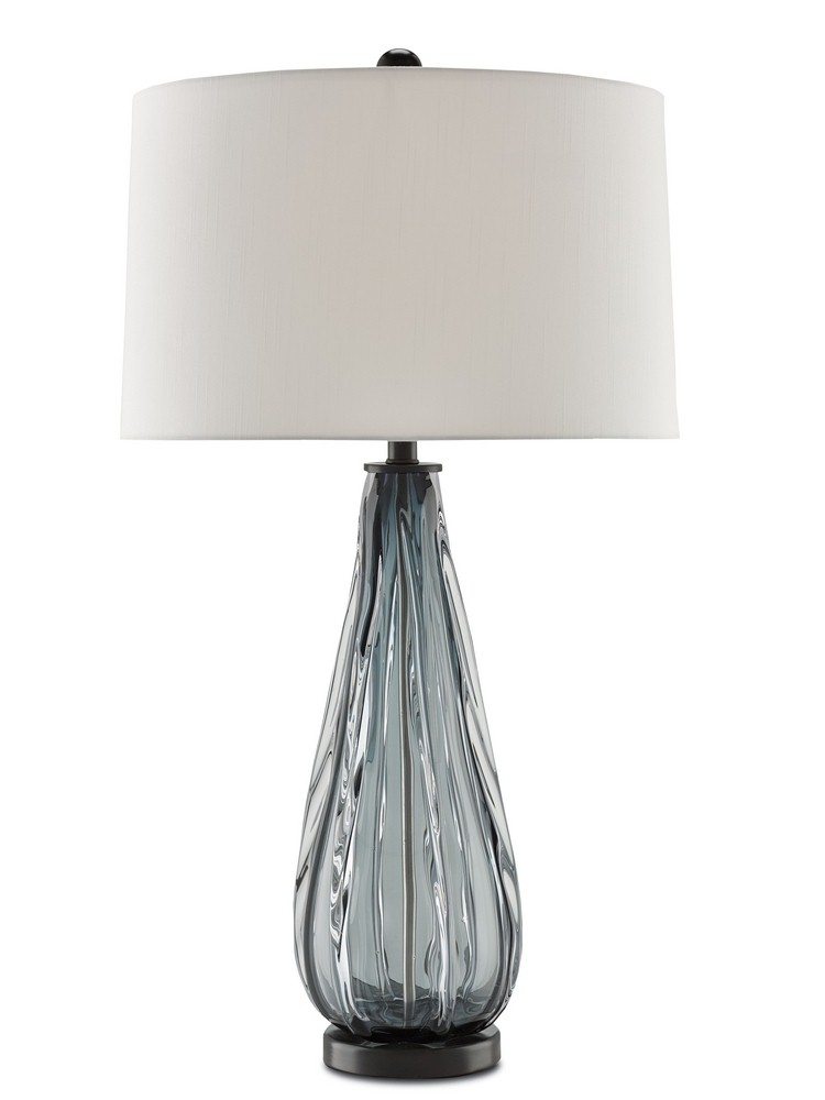 Currey and Company-6000-0027-Nightcap - 1 Light Table Lamp   Blue-Gray/Clear/Black Finish with Off White Shantung Shade