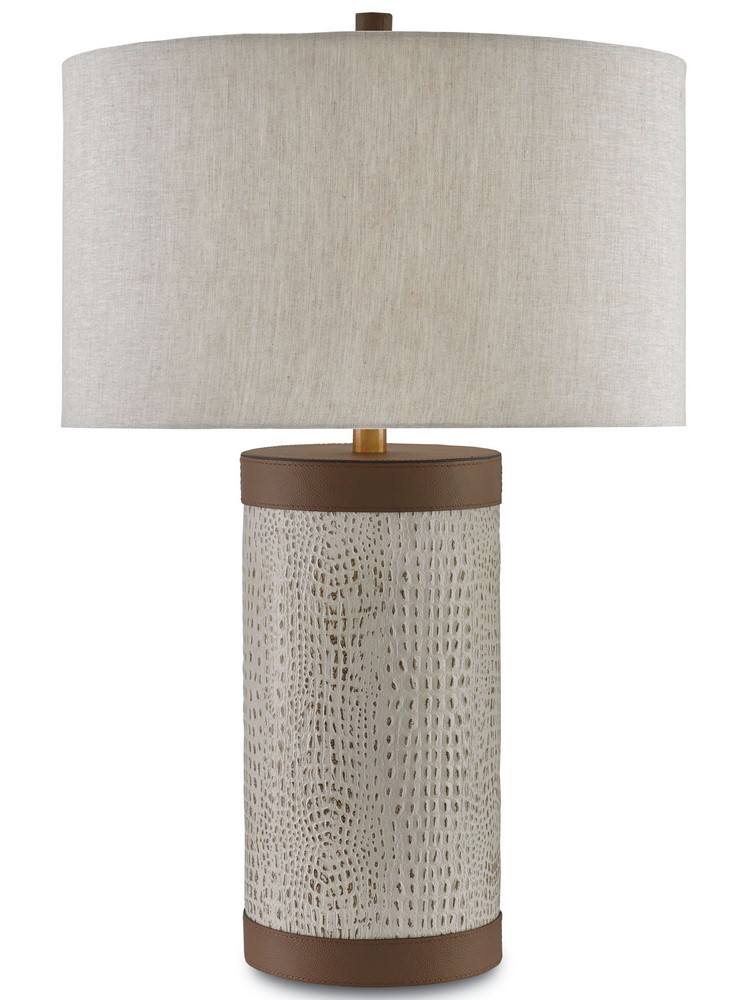Currey and Company-6000-0038-Baptiste - 1 Light Table Lamp   Ivory/Brown/Brushed Brass Finish with Natural Linen Shade