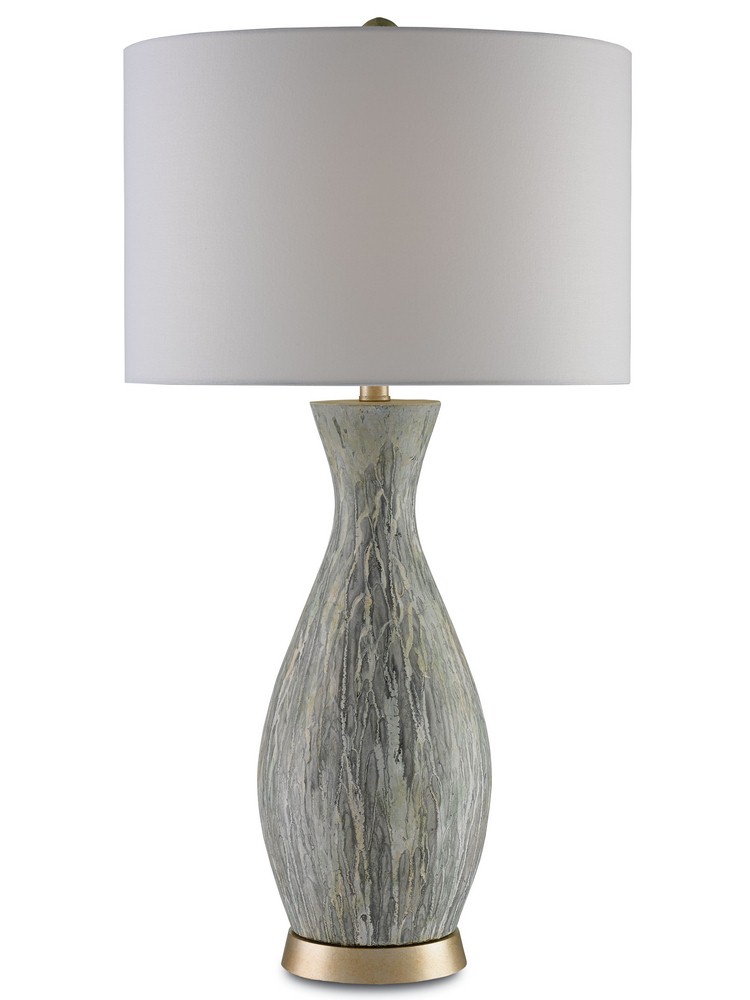 Currey and Company-6000-0049-Rana - 1 Light Table Lamp   Light Green/White/Silver Leaf Finish with Blanco Linen Shade