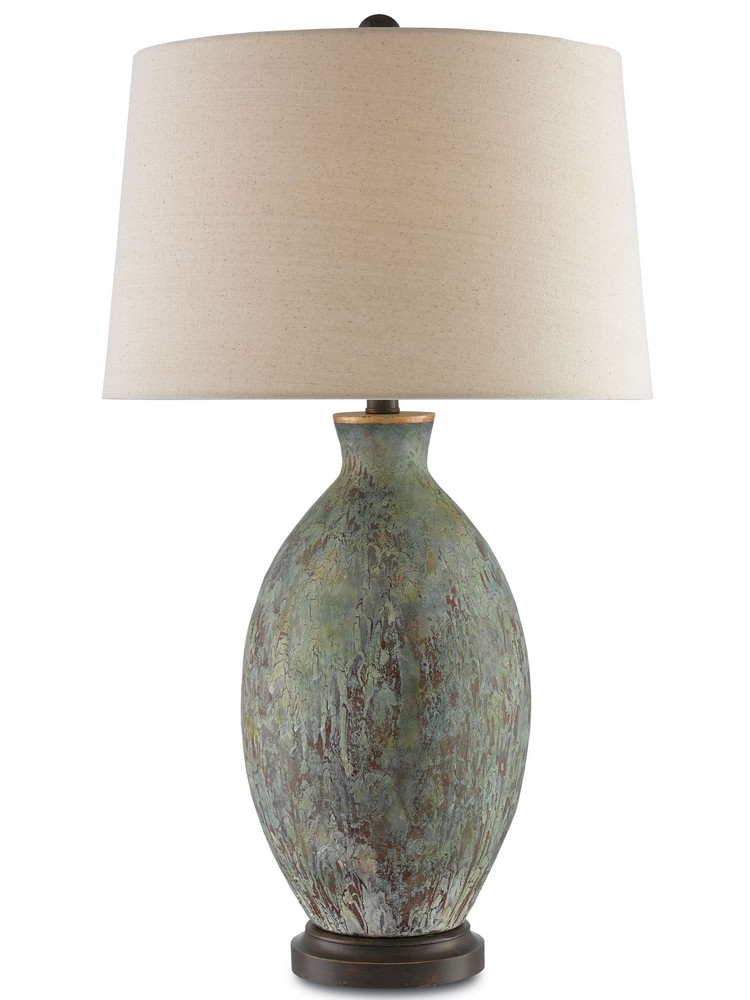 Currey and Company-6000-0050-Remi - 1 Light Table Lamp   Green/Dark Red/Bronze Gold Finish with Flax Linen Shade