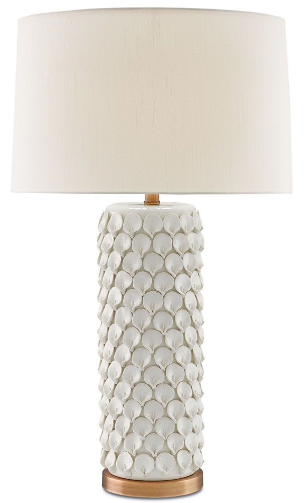 Currey and Company-6000-0067-Calla Lily - 1 Light Table Lamp   Cream/Antique Brass Finish with Eggshell Shantung Shade