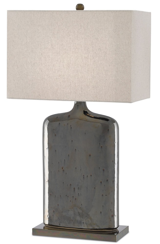 Currey and Company-6000-0094-Musing - 1 Light Table Lamp   Rustic Metallic Bronze Finish with Khaki Linen Shade