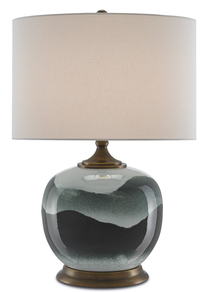 Currey and Company-6000-0109-Boreal - 1 Light Table Lamp   White/Green/Antique Brass Finish with White Linen Shade