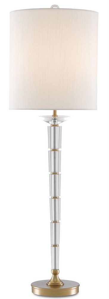 Currey and Company-6000-0119-Retreat - 1 Light Table Lamp   Clear/Antique Brass Finish with Off White Shantung Shade