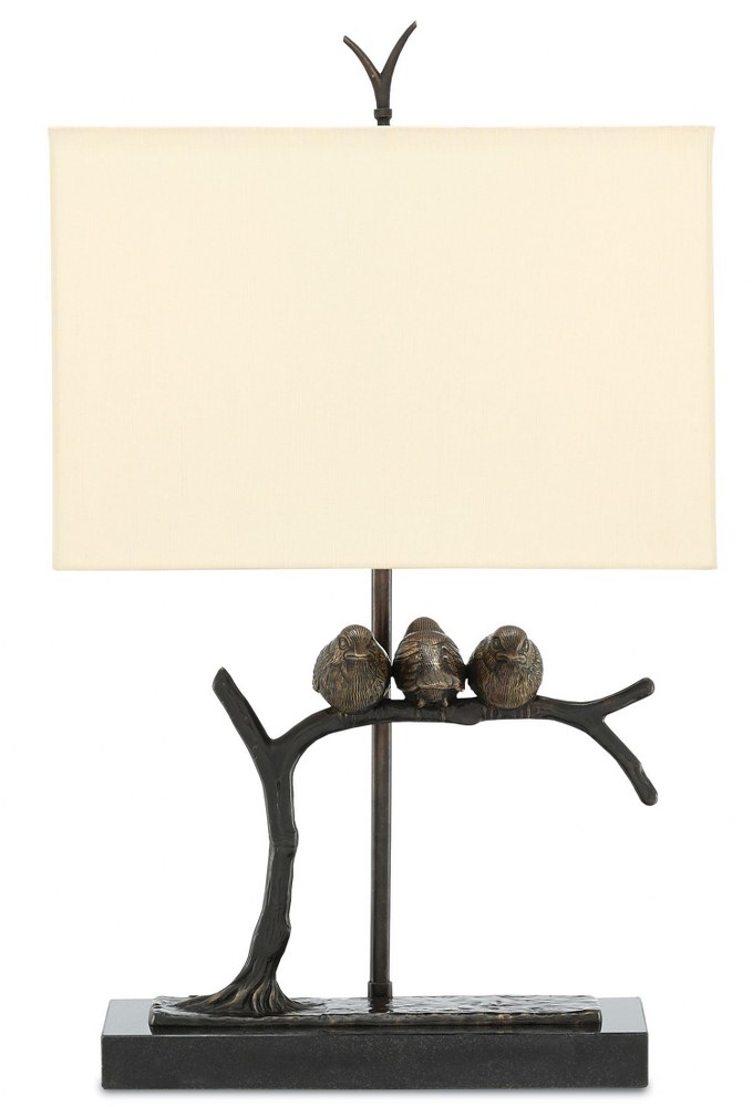 Currey and Company-6000-0240-Sparrow - One Light Table Lamp Bronze/Black Finish with Honey Beige Shantung Shade