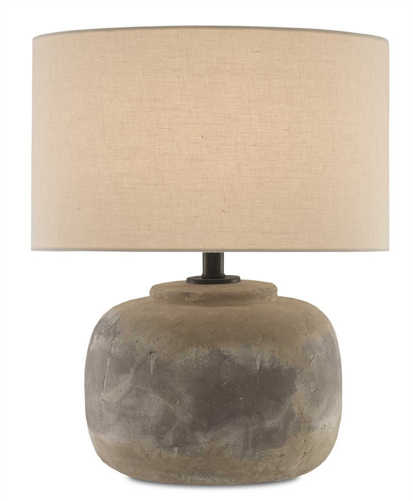 Currey and Company-6000-0272-Beton - 1 Light Table Lamp   Antique Earth Finish with Light Beige Linen Shade