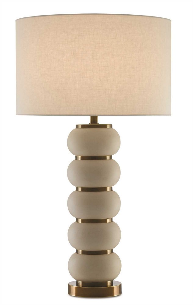 Currey and Company-6000-0276-Luko - 1 Light Table Lamp   White Mud/Antique Brass Finish with Off White Linen Shade