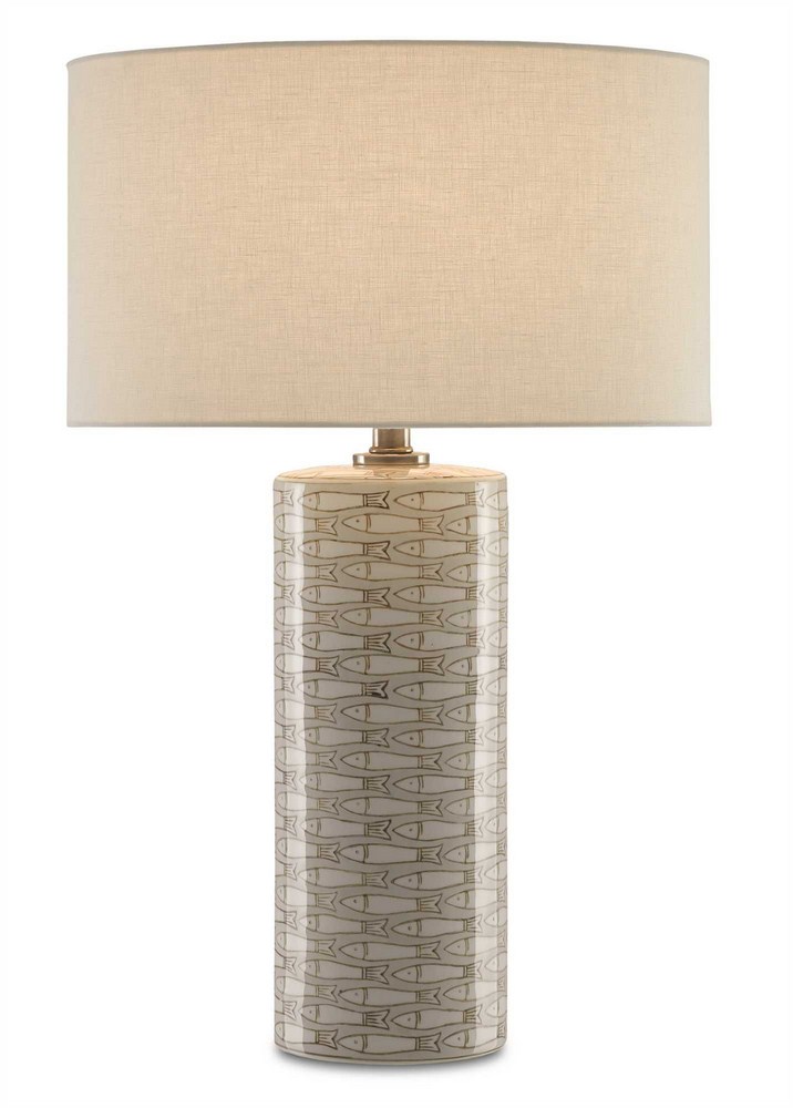 Currey and Company-6000-0283-Fisch - 1 Light Large Table Lamp   Gray/White/Antique Nickel Finish with Off White Linen Shade