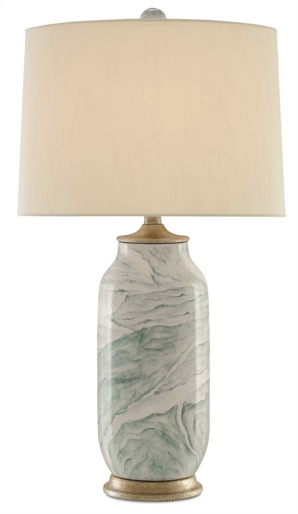 Currey and Company-6000-0339-Sarcelle - 1 Light Table Lamp   Sea Foam/Harlow Silver Leaf Finish with Off White Shantung Shade