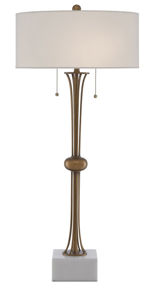 Currey and Company-6000-0447-Abacus - One Light Table Lamp Antique Brass/White Finish with Off White Shantung Shade