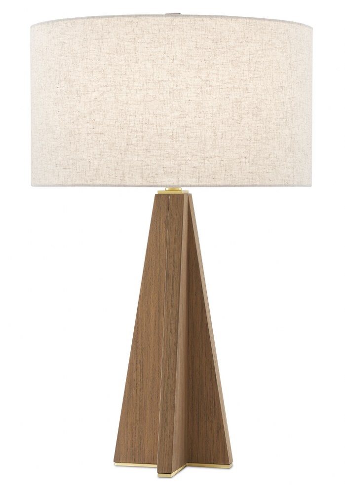 Table Lamp Teak Brass Linen Shade