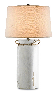 Currey and Company-6022-Sailaway - 1 Light Table Lamp   White Distress Crackle/Natural/Emery Rust Finish with Sand Linen Shade