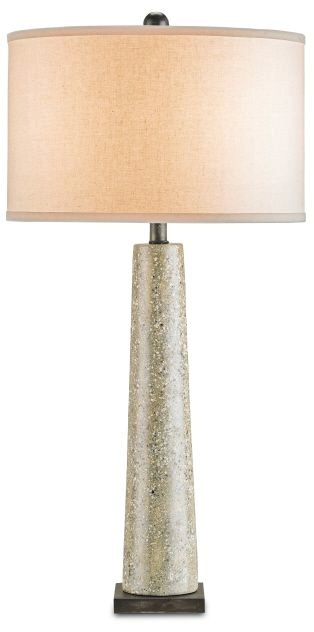 Currey and Company-6388-Epigram - 1 Light Table Lamp   Polished Concrete/Aged Steel Finish with Bone Linen Shade