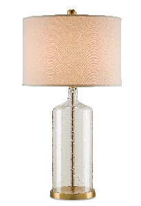 Currey and Company-6510-Hazel - 1 Light Table Lamp   Brass Finish with Clear Seeded Glass with Off White Linen Shade