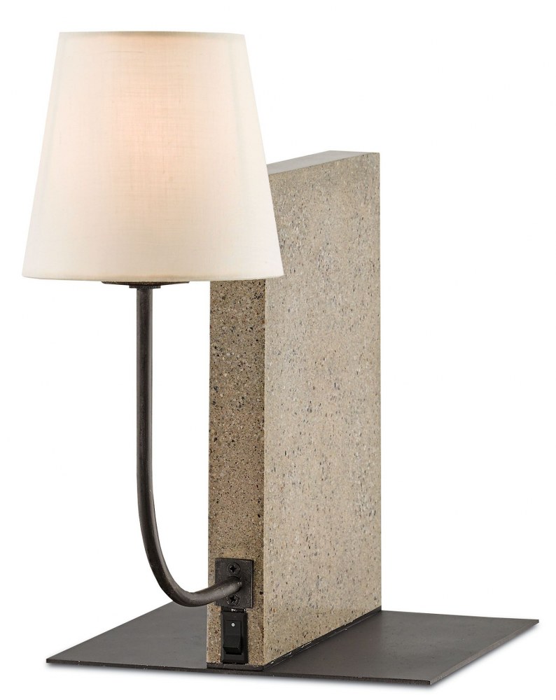 Currey and Company-6555-Oldknow - 1 Light Bookcase Lamp   Polished Concrete/Aged Steel Finish with Off White Linen Shade