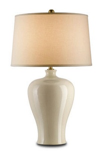 Currey and Company-6822-Blaise - One Light Table Lamp Cream Crackle Finish with Off-White Linen Shade