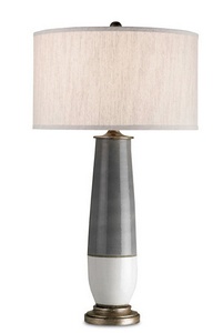 Currey and Company-6905-Urbino - 1 Light Table Lamp   Pyrite Bronze/Gray/White Crackle Finish with Natural Linen Shade