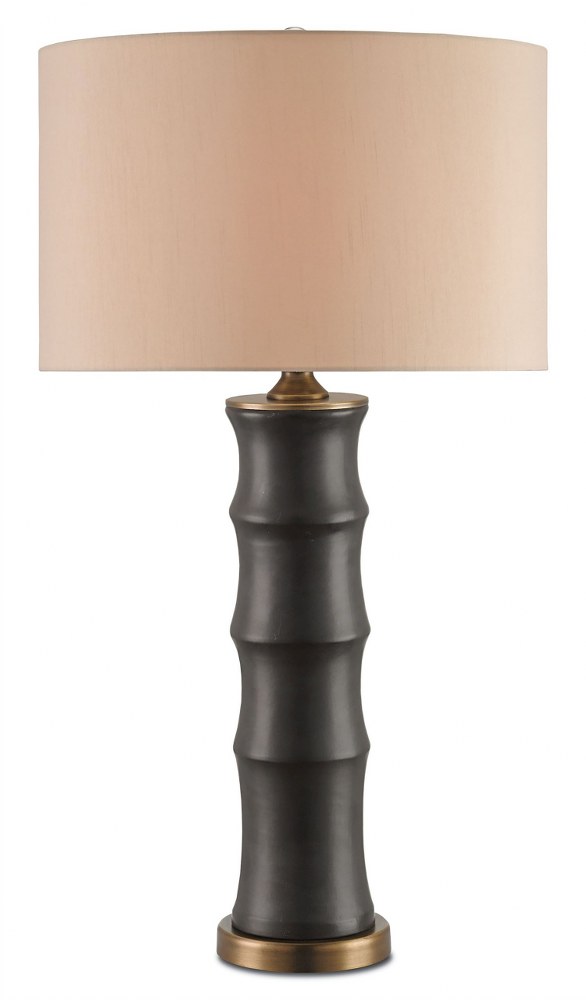 Currey and Company-6955-Roark - 1 Light Table Lamp   Matte Black/Antique Brass Finish with Gold Shantung Shade