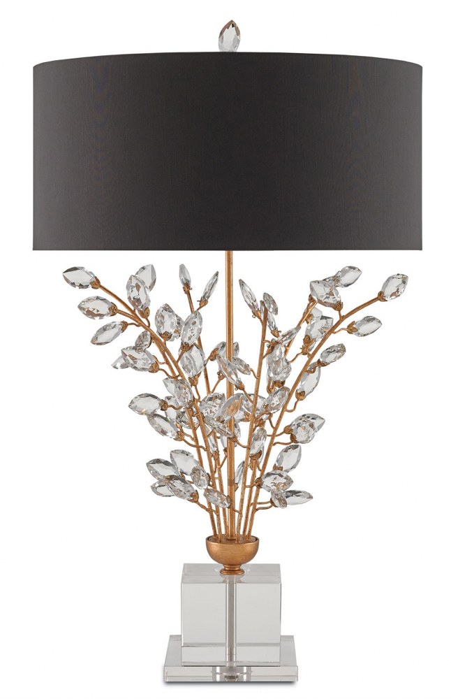 Currey and Company-6983-Forget-Me-Not - 2 Light Table Lamp   Chinois Gold Leaf Finish with Black Shantung Shade