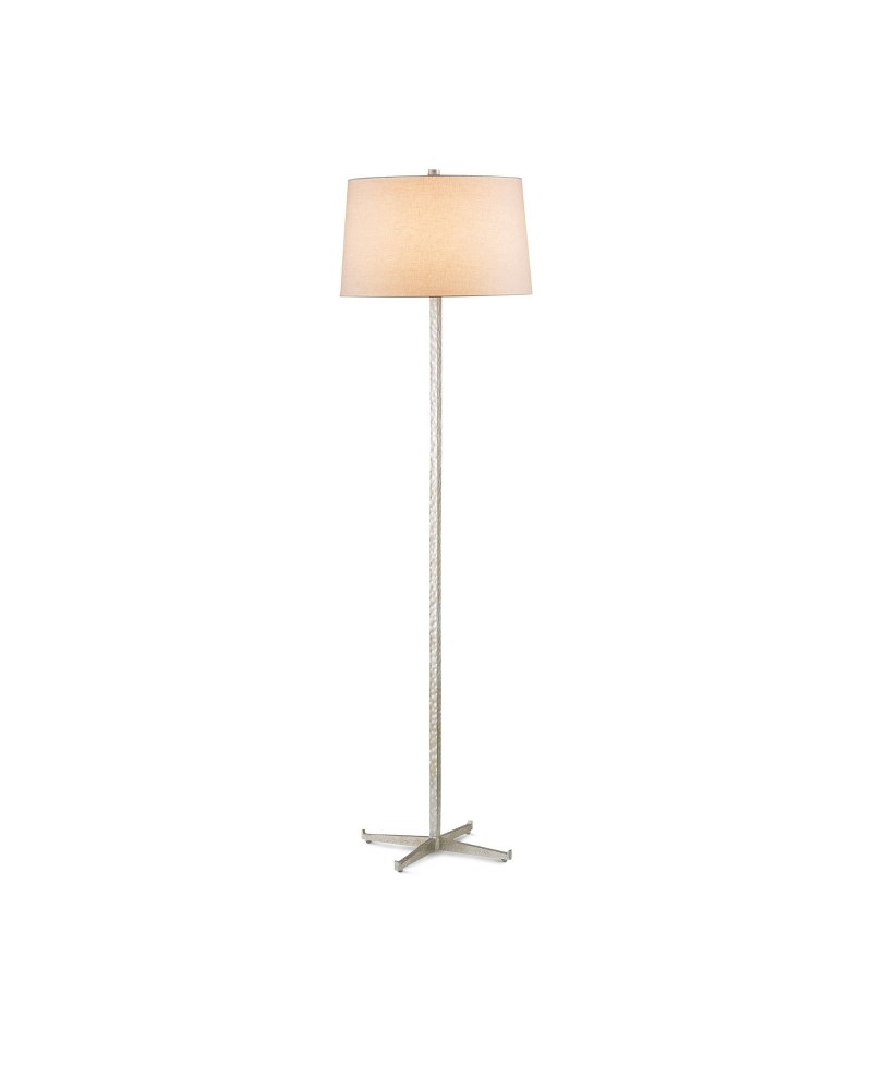 Currey and Company-8066-Echelon - 1 Light Floor Lamp   Contemporary Silver Leaf Finish with Off White Linen Shade