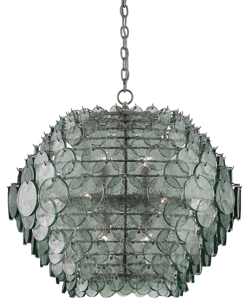 Currey and Company-9000-0009-Braithwell - 14 Light Chandelier   Painted Silver Granello Finish with Recycled Glass