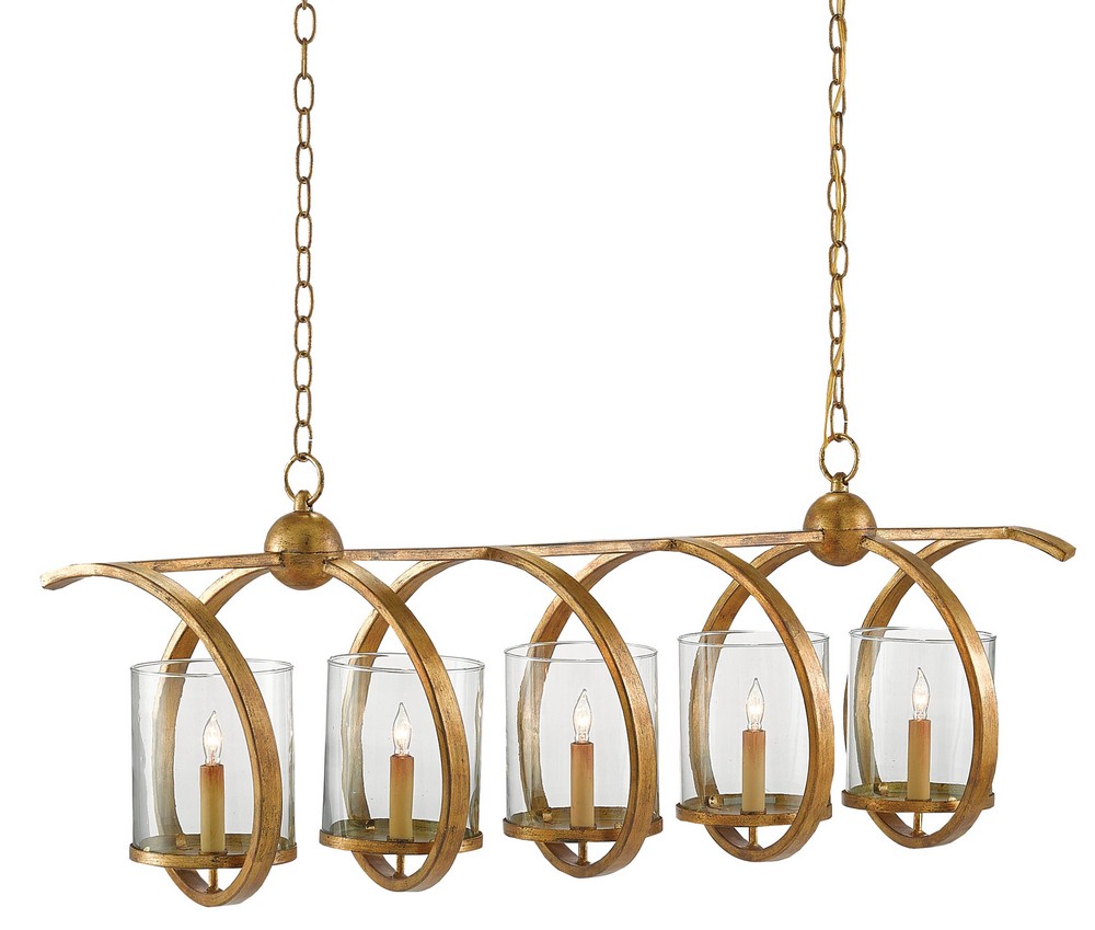 Currey and Company-9000-0054-Maximus - Five Light Rectangular Chandelier Washed Gold Leaf Finish with Clear Glass