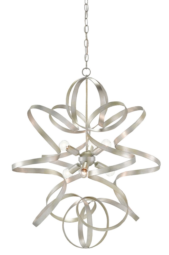 Currey and Company-9000-0109-Lasso - 6 Light Chandelier   Silver Leaf Finish