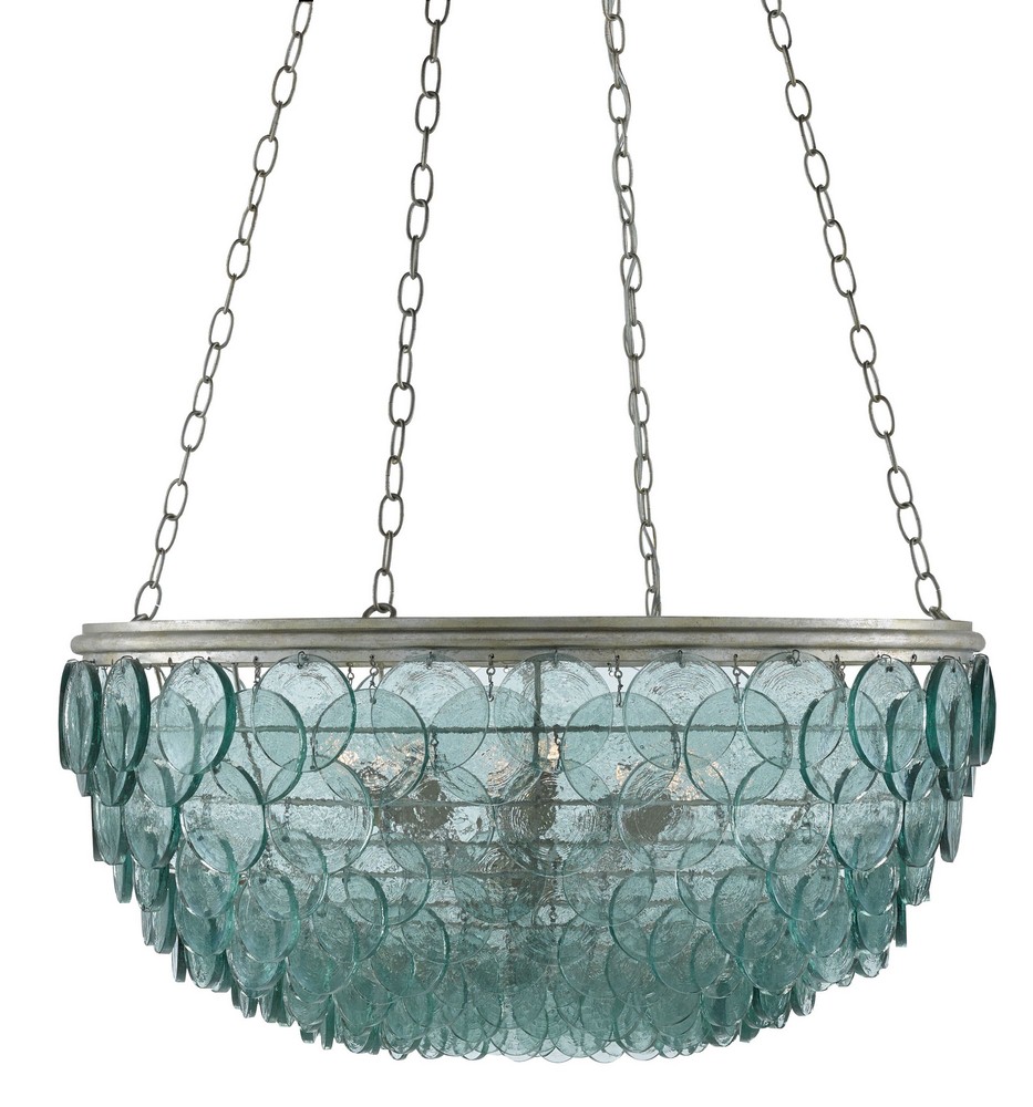 Currey and Company-9000-0140-Quorum - 8 Light Small Chandelier   Silver Leaf Finish with Recycled Glass