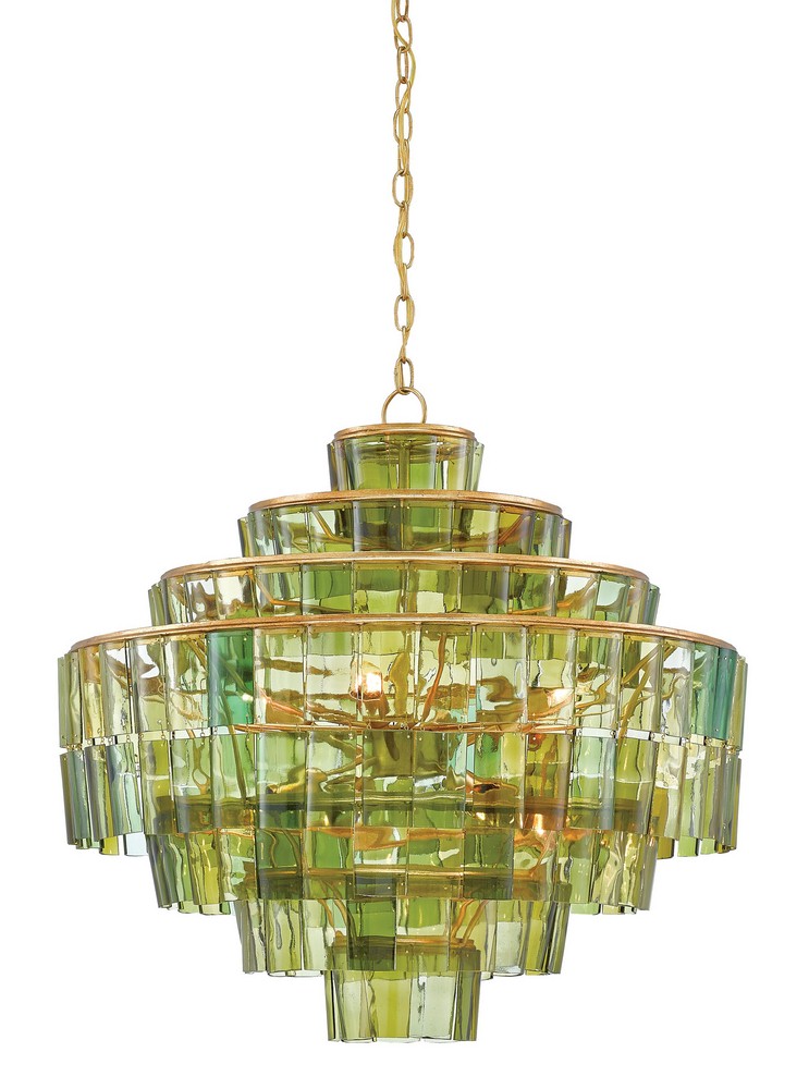 Currey and Company-9000-0148-Sommelier - 8 Light Chandelier   Dark Contemporary Gold Leaf Finish with Green Glass