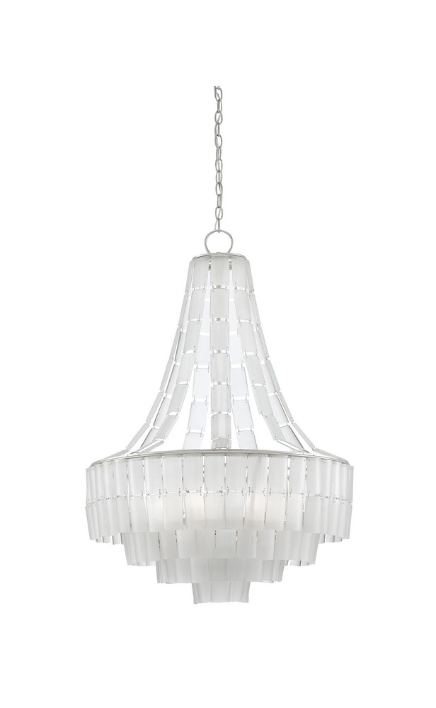 Currey and Company-9000-0159-Vintner Blanc - 7 Light Chandelier   Contemporary Silver Leaf Finish with Opaque White Glass