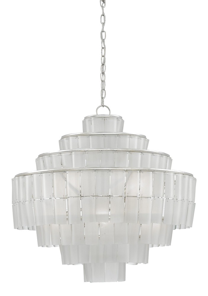 Currey and Company-9000-0160-Sommelier Blanc - 8 Light Chandelier   Contemporary Silver Leaf Finish with Opaque White Glass