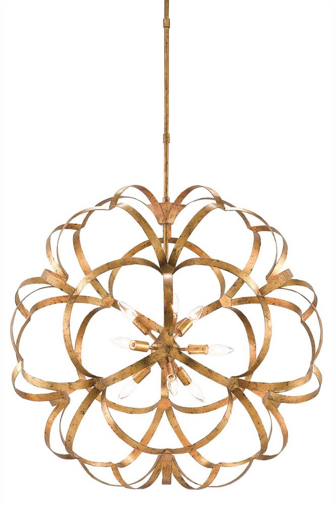 Currey and Company-9000-0259-Sappho - 9 Light Orb Chandelier   New Gold Leaf Finish