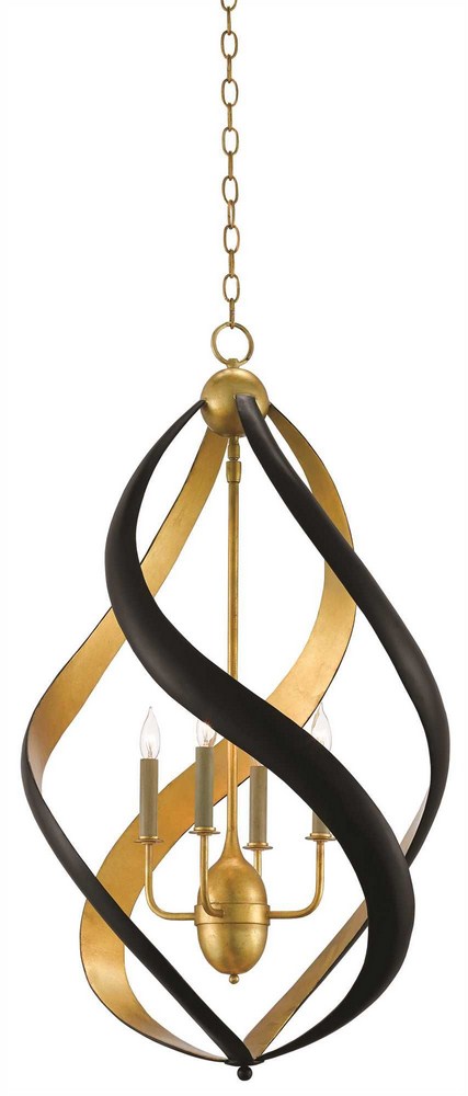 Currey and Company-9000-0321-Trephine - 4 Light Chandelier   Contemporary Gold Leaf/Satin Black Finish